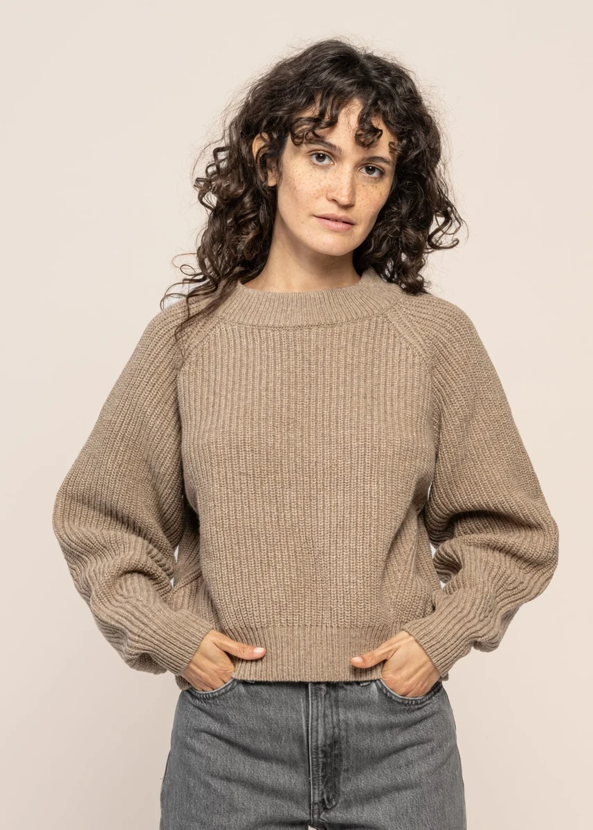 Pull maille en laine recyclée | beige "cropped knit sweater - soft clay" Rotholz
