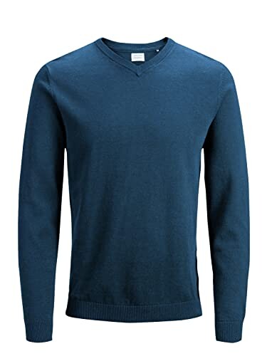 Pull en tricot à col en V pour homme, Bleu Insignia, XXL