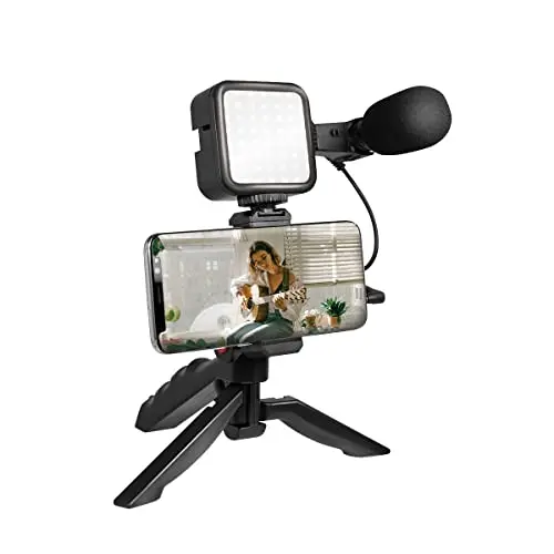 LogiLink Vlogger Kit de 36 LED avec Microphone et trépied pour Smartphones de 4,7 à 7" Noir