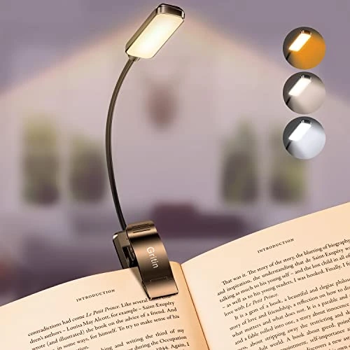 Gritin Lampe de Lecture Rechargeable, 9 LED Liseuse Lampe Clip, Gradation Progressive &amp; 3 Modes Protection des Yeux (Blanc Froid&amp;Chaud), 360° Cou Flexible, Indicateur, Longue Travail pour Lire au Lit
