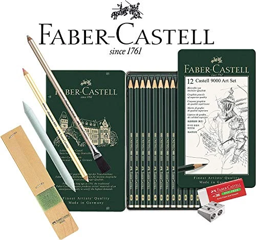 Faber-Castell 119065 Castell 9000 Lot de 12 crayons de papier 8B - 2H, Assortiment de base 8b - 2h., Graphit-Kunst-Set