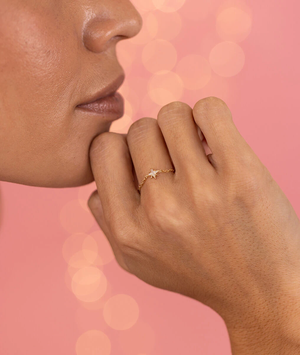Bague chaînette étoile zircons Plaqué or