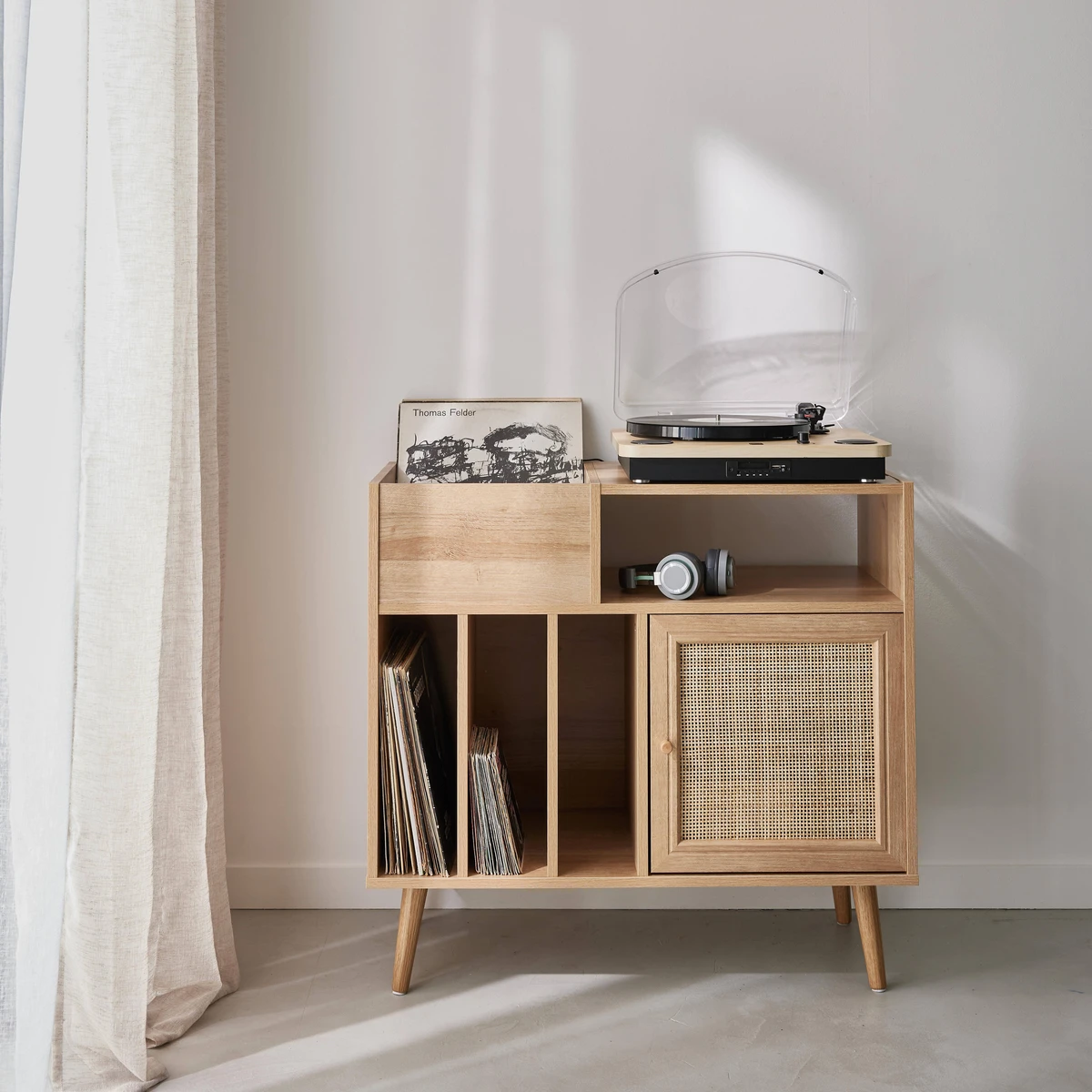 Meuble vinyle cannage et décor bois 1 porte 83cm