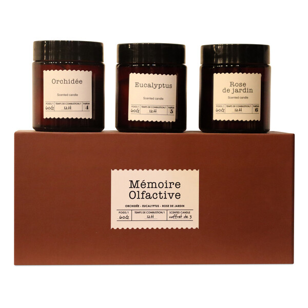 Bougies Rose de jardin, eucalyptus et orchidée - Set de 3