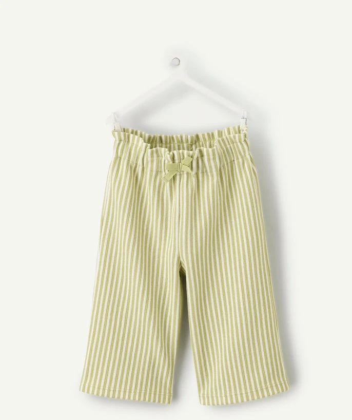 Pantalon bébé fille large vert rayé