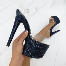 Charis Clear Black Glitter Platform Heels