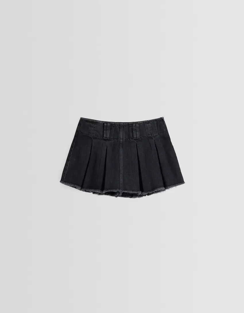 Jupe-culotte plissée denim effet délavé
