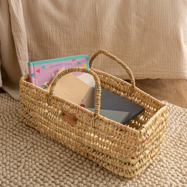 Panier Rectangulaire en Feuilles de Palmier avec Anses