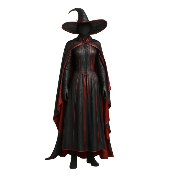 The Cinderhex Witch Set - Handmade Black and Red Leather Witch Cloak with Hat – Gothic Halloween Outfit