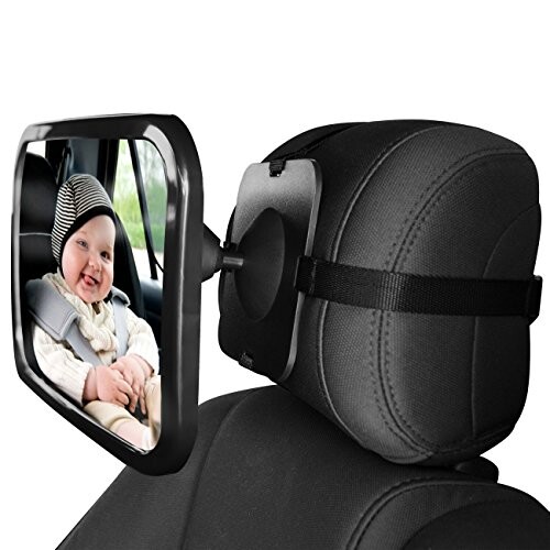 Home-neat Siège arrière miroir - vue arrière bébé Miroir de siège de voiture en bébé et maman - Large convexe en verre incassable et Entièrement assemblé - Crash testé et certifié pour la sécurité