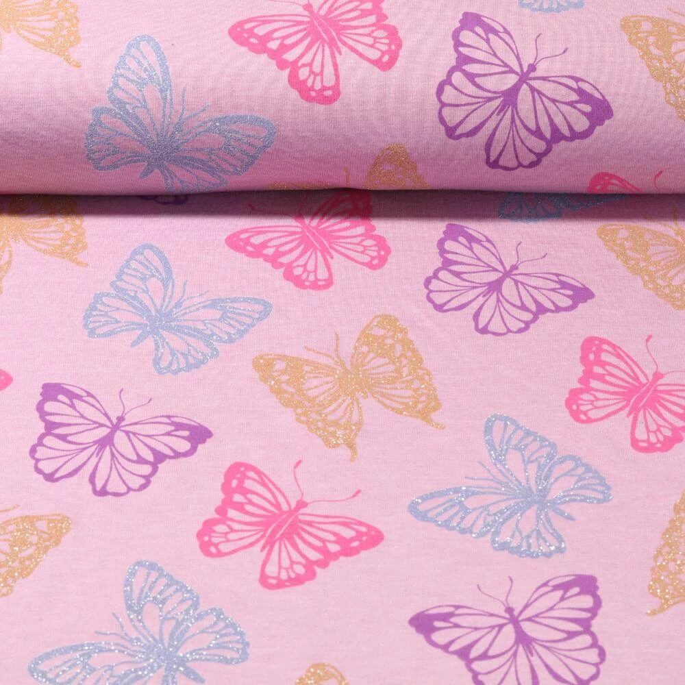 Jersey - Papillons Pailleté Mélange lilas Teinté dans la masse