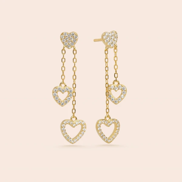 Triple Heart Dangle Studs