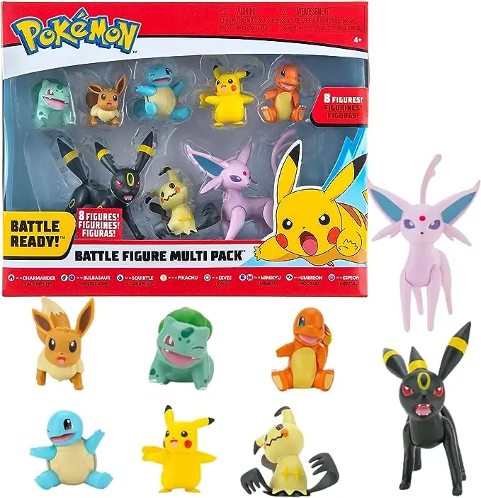 Pokemon Lot de 8 Figurines de Combat, constituées de Charmander, Bulbasaur, Squirtle, Mimikyu, Pikachu, Eevee, Umbreon et Espeon, parfaites pour Tout entraîneur