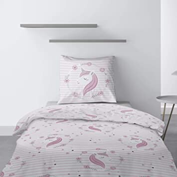 Les Ateliers du Linge - Parure Rina pour lit Enfant – Housse de Couette 140x200 cm et 1 taie d'oreiller 63x63 cm – Motif imprimé Licorne Rose: Amazon.fr: Cuisine & Maison