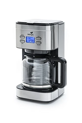 Senya cafetiere electrique programmable Inox Family Coffee, verseuse en verre, cafetiere filtre 12 tasses en Acier Inoxydable 1,5L, 900W, SYBF-CM019