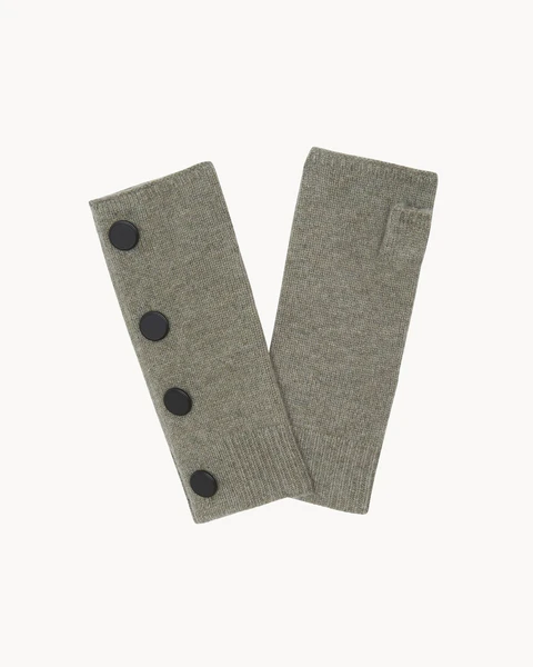 Mitaines Cachemire Avec Boutons Kaki Chiné | Kujten Cachemire