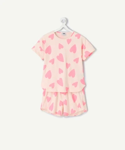 Pyjama deux pièces fille coton imprimé rose