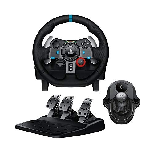 Logitech G29 Driving Force Volant de Course avec Levier de Vitesse Pédales, Retour de Force Réaliste, Palettes au Volant en Acier Inoxydable, Rotation du Volant à 900°, Prise EU, PS4/PS3/PC - Noir