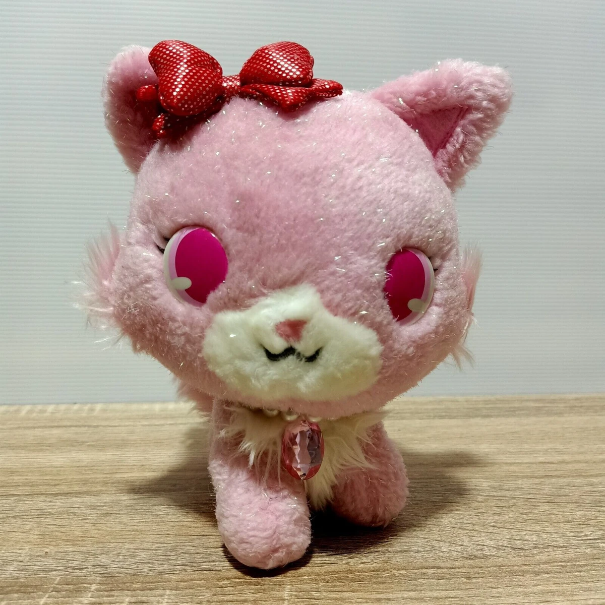 Peluche chat rose grenat bijou poupée Sanrio 2009 Sega Japon GRAND 8" floue