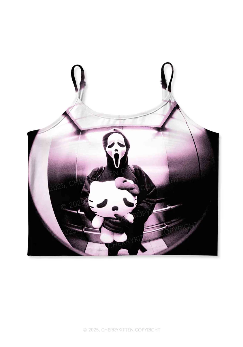 Halloween Ghost Kitten Y2K Print Cami Crop Top Cherrykitten