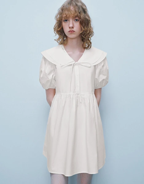 BLACK Sailor Collar Neck A-Line Dress