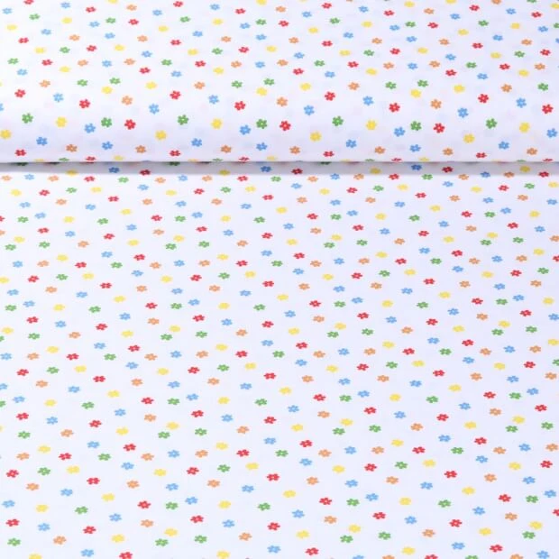 Popeline de coton - Fleurs colorées Blanc