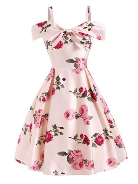 Robe Swing Année 50 Rose à Épaule Froide