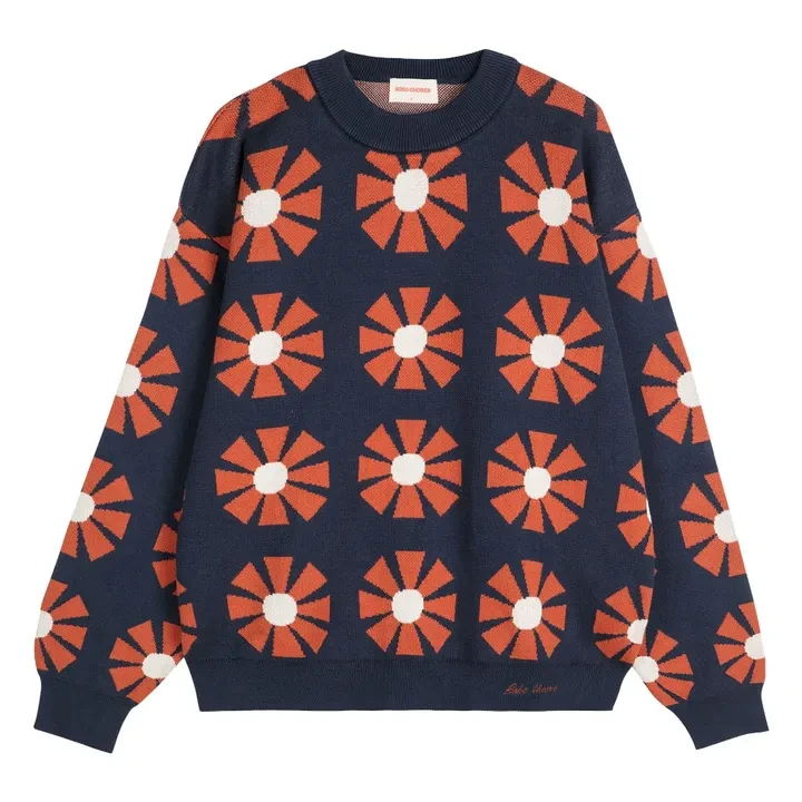 Pull Flower Jacquard Coton Bio - Collection Femme | Bleu marine