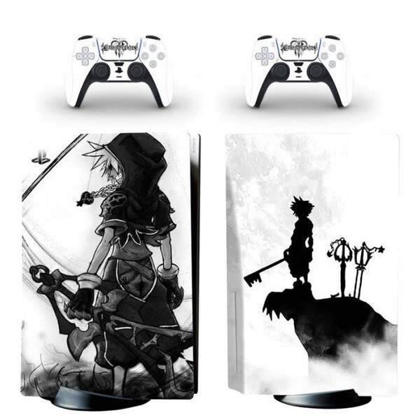 Sticker PS5 de skin,Kingdom Hearts Blanc avec Console et 2 Manettes -Playstation 5 édition standard d'autocollant
