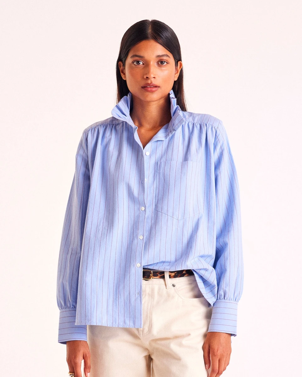 Chemise Leonor rayures bleu et rouge