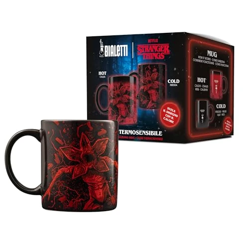 Bialetti Tasse en céramique Stranger Things, 300 ml – thermosensible, change de couleur avec la chaleur, non compatible lave-vaisselle, noir