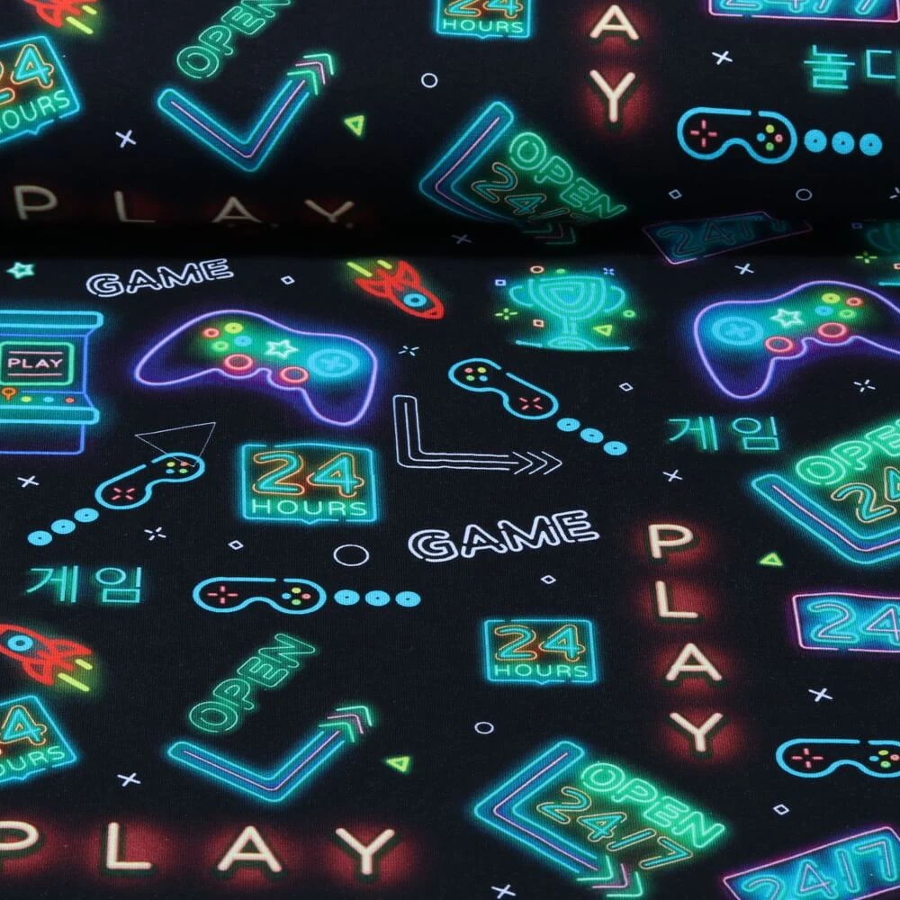 Jersey - Impression digitale Panneaux néon Noir