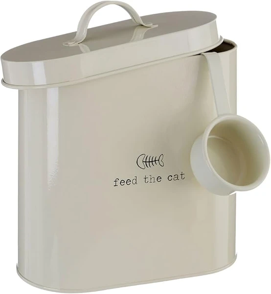 Premier Housewares Boîte de Stockage de Nourriture pour Animaux domestiques avec cuillère Naturel, Métal, crème, 2.8 Litre