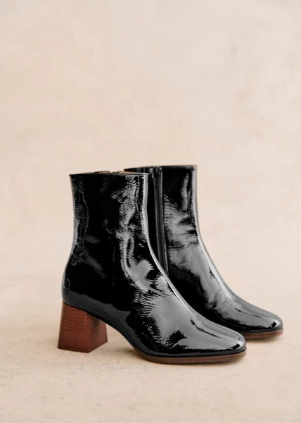 Bottines Axelle - Noir Vernis - Cuir bovin vernis - Sézane