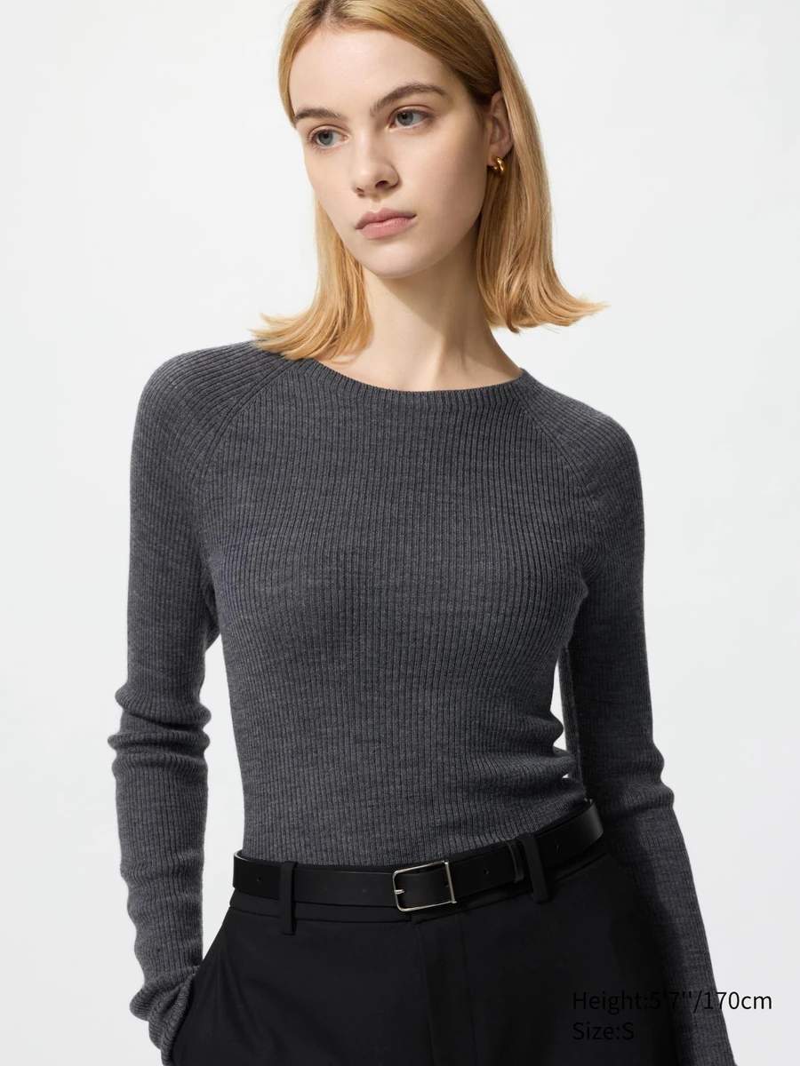 Pull côtelé sans coutures en laine mérinos et maille 3D mélangées pour Femme | UNIQLO FR