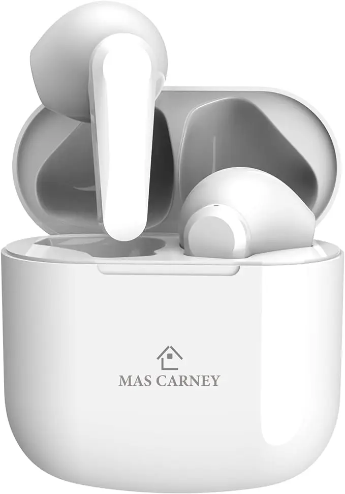 MAS CARNEY M1 Mini Ecouteurs Sans Fil Bluetooth 13cm Léger Microphone Intégré True Wireless Ecouteurs avec Étui de Charge Blanc (Blanc)