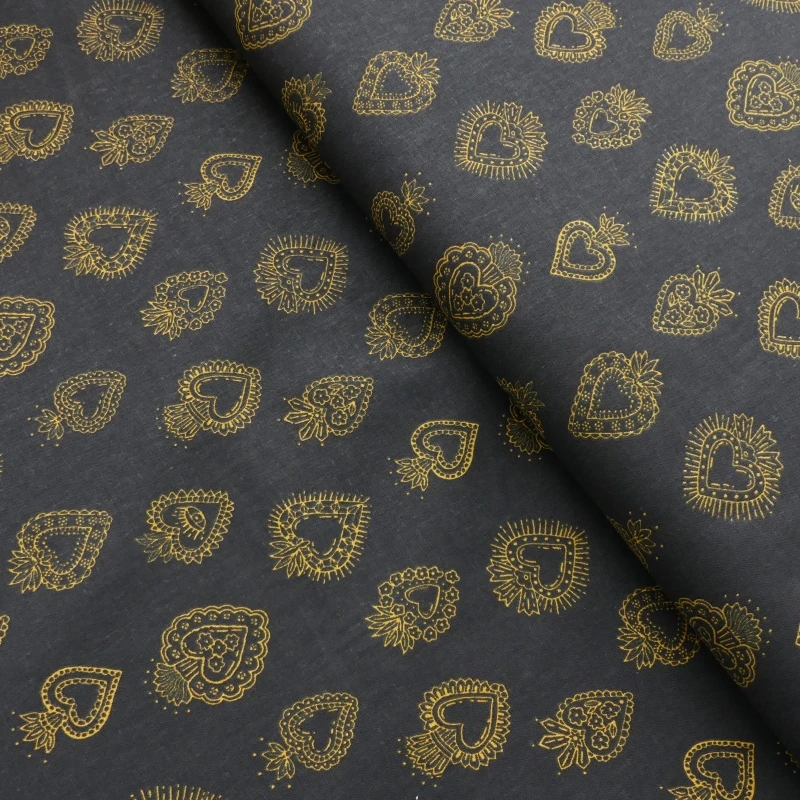 Tissu Ex-voto Noir et or - Tissus des Ursules