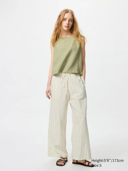 Pantalon large en lin mélangé (Rayé, Standard)