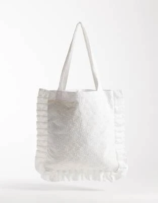 My Accessories - Tote bag à volants en broderie anglaise - Blanc