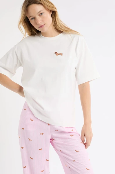 T-shirt en coton "Life is better with a dog" avec broderie teckel