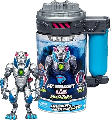 MrBeast Lab Mutators. Mène une expérience et libère une Metallic Panther MrBeast. Collectionne l’Iconic Panther, la Stealth Panther et la Metallic Panther
