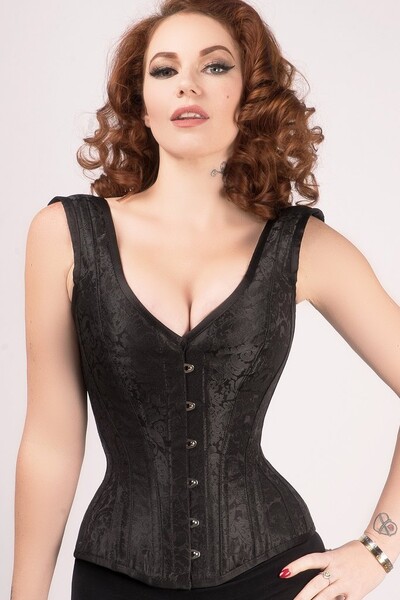 Overbust Waist Taming brocart avec bretelles Noir