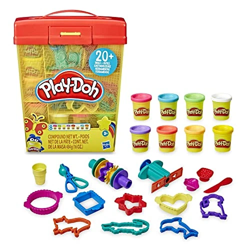 Play-Doh Super Boîte à Accessoires avec 8 Pots de Pâte à Modeler - Jeu Éducatif pour Enfants de 3 Ans et Plus