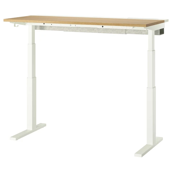MITTZON Bureau assis/debout - électrique plaqué chêne/blanc 140x60 cm