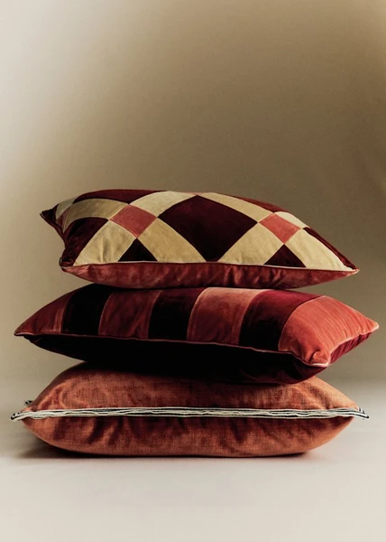 Coussin Velours Patchwork - Petit modèle - Céladon Foncé et Clair