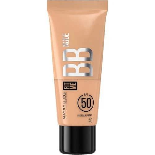 Maybelline New York - BB Crème Nude avec SPF50 - Unifie le Teint, Protège et Hydrate la Peau pendant 24H - Effet Naturel et Lumineux - Sans Fini Gras - Fit Me - Teinte : Nude 40