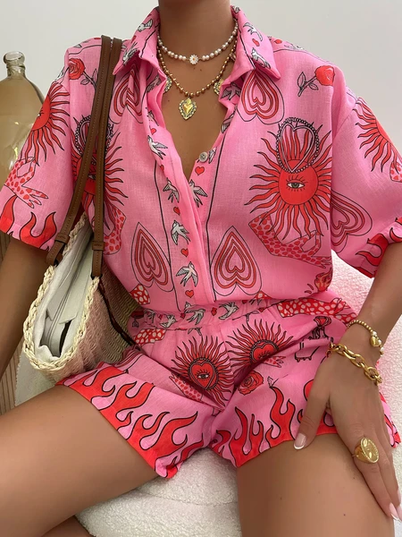 Chemise manches courtes à imprimé PAOLA - rose