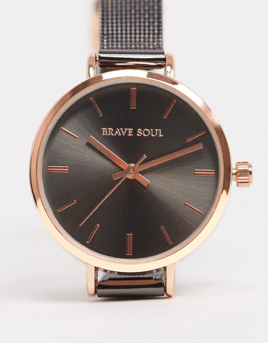 Brave Soul - Montre en acier inoxydable à bracelet maille - Bronze-Argenté