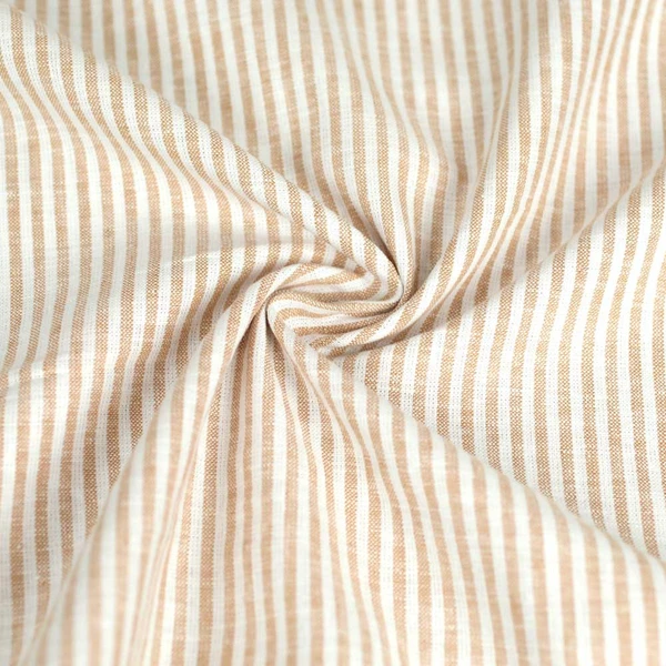 Tissu lin et coton à motif tissé fines rayures beige | Pour couture d'habits en fibre naturelles