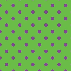 Green With Purple Polka Dots - Large Fabric | Spoonflower